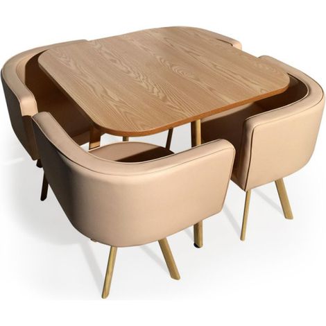Paris Prix – Ensemble table de repas 90x90 cm et 4 chaises en polyuréthane – Design contemporain beige – Montage facile – Pour salle à manger