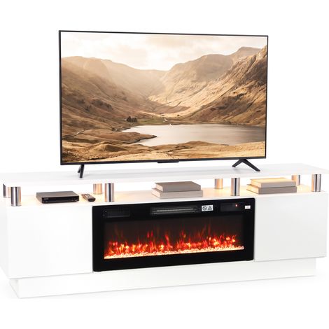 "HOMCOM Electric Fireplace TV Stand for 80"" TVs, LED Strip, 900/1800W, White" (1/5)