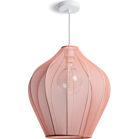 Ledkia – Suspension métal et tissu Ø400 mm Yara rosa empolvado – Design bohème – Support douille E27 – Câble textile blanc