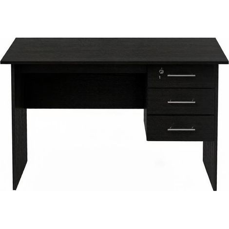 Escritorio de madera negro 120 x 60 x 75 cm con 3 cajones y cierre (1/5)
