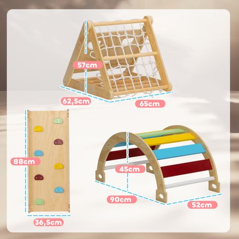 Klettergerüst Indoor, 7 in 1 Kletterdreieck mit Rutsche, Kletterbogen, Mehrfarbig (1/5)