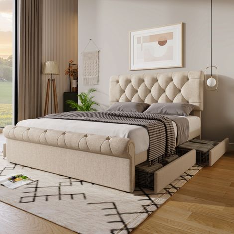 letto contenitore 140x200 testiera regolabile naturale HAVRYA (1/5)