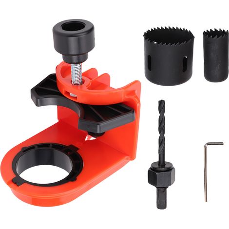 Kit per l'installazione di serrature per porte, dima professionale regolabile per porte in legno con spessore da 3,5 cm a 4,4 cm, colore arancione. (1/5)
