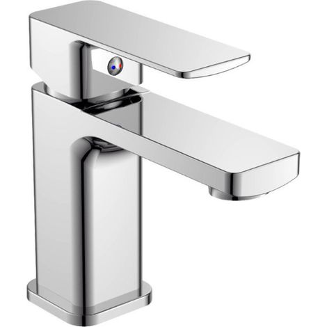Rubinetto per bagno moderno quadrato miscelatore orientabile lavabo in ottone cromato lucido (1/3)