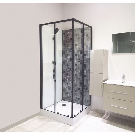 ONDEE - Cabina de ducha CEMENTO - Montaje sin silicona - Decoraciones impreso - negro - se entrega en kit - 90x90cm (1/5)