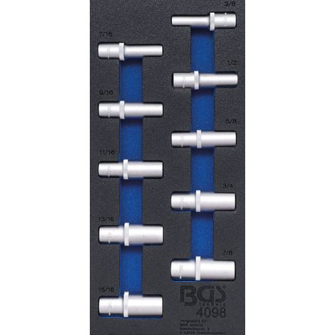 BGS Carro de taller 1/3: Vasos hexagonales de 12,5 mm (1/2") profundos en pulgadas, 10 piezas - 4098