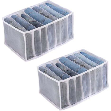 Organisateur de Tiroir Rangement Pliables pour Vêtements, Jeans, Chaussette, Sous-vêtement, Pantalons, Leggings, T-shirts (Blanc-2Pcs-Grand)