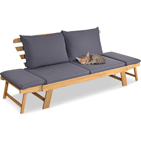 COSTWAY Outdoor Daybed Patio Convertible Couch Sofa Bed Wood Folding Chaise Lounge (1/5)