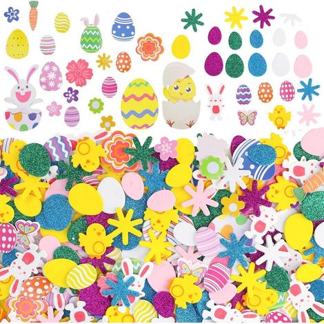 300x Oster Moosgummi Sticker Set, Selbstklebend, Glitzer & Schaumstoff, DIY Bastelaufkleber (1/4)