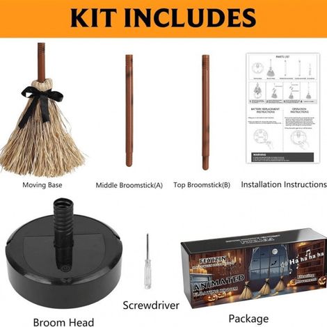 Balais de sorcière décoratifs pour Halloween, adorables balais flottants et dansants, accessoires animés et sonores compacts pour porche, jardin et fête d'Halloween (1/5)
