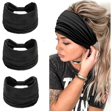 3-teiliges Damen-Stirnband mit breitem, elastischem Band für Laufen und Yoga (Schwarz) (1/5)