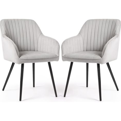 Lot de 2 Chaises en velours à surpiqûres FLORENCE Gris pieds noirs (1/5)