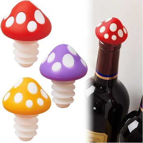 Mushroom Wine Stoppers Set of 3 Wine Stoppers for Wine, Champagne and Beer - Airtight Stopper with Food Grade Silicone Seal - Ideal for Red Wine, Champagne (1/4)