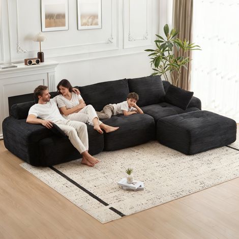 Canapé modulable 3-2-1 avec fonction lit, tissu côtelé