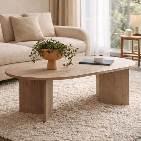 Table basse ovale chêne mélaminé - Japandi - 119x60 cm - Sota