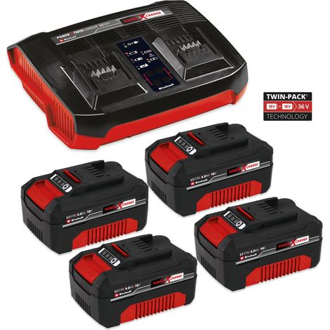 Einhell Twin 18v 36v Power X-Change Starter Kit 4x 4.0Ah Battery + Twin Charger