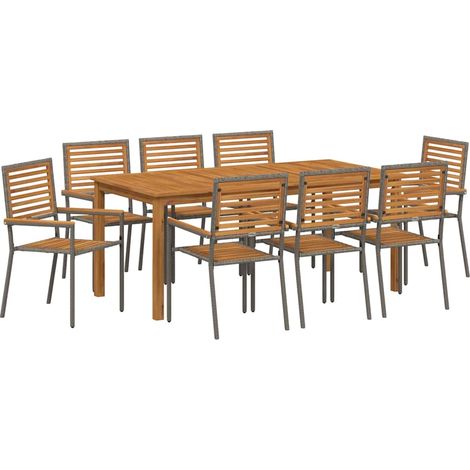 Conjunto de Comedor de Jardín 9 pcs Gris Poliratán vidaXL (1/5)
