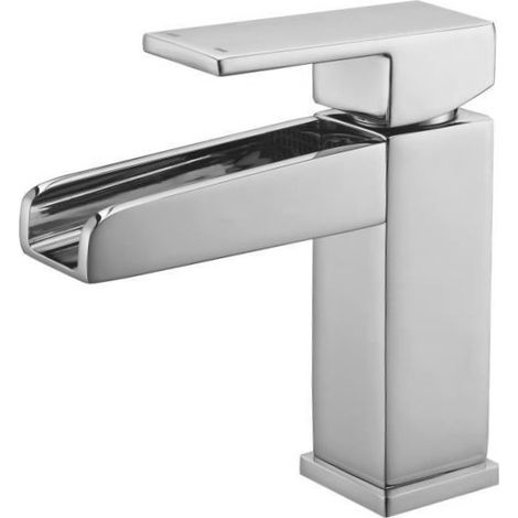 Robinet salle de bain mitigeur de lavabo bec cascade chromé vidage complet (1/2)