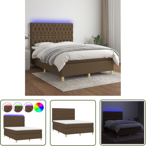 The Living Store Boxspringbett mit Matratze & LED Dunkelbraun 140x200 cm Stoff - Boxspringbett - Doppelbett - Lattenrost - Bettsofa - Schlafsystem (1/5)