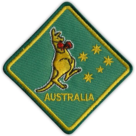 Aufnäher Boxkänguru - Australien - Selbstklebende Rückseite - Gestickter Aufnäher/Abzeichen/Emblem