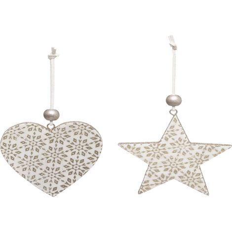 Lot de 4 décorations de sapin étoiles et cœurs à motifs