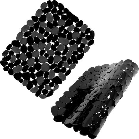 Set of 2 Black Kitchen Sink Mat 40 x 30 cm, Adjustable Sink Protector Mat, Drainage Mat for Bathroom, Countertop, Kitchen, Bottom Drying Dishes Material PVC Material, Anti Tap Sink Mat