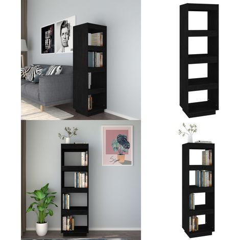 Libreria/Divisorio Nero 40x35x135 cm in Legno Massello di Pino - Scaffale per libri - Divisorio in legno