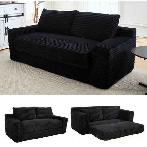 Canapé convertible 2 places 180x85x62 cm en velours côtelé noir pour petit espace - CHICFURN (1/5)