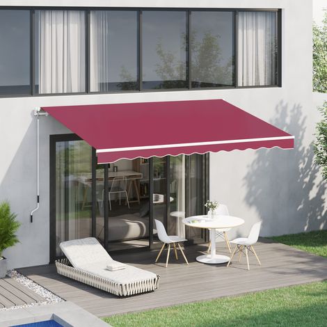Auvent rouleaux rabattable manivelle aluminium polyester 295x245cm, rouge foncé