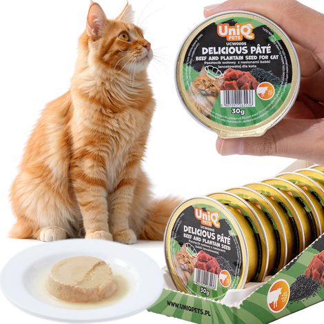 Comida húmeda para gatos Paté de ternera con bizcocho Delicioso paté UniQ Pets 8x30g