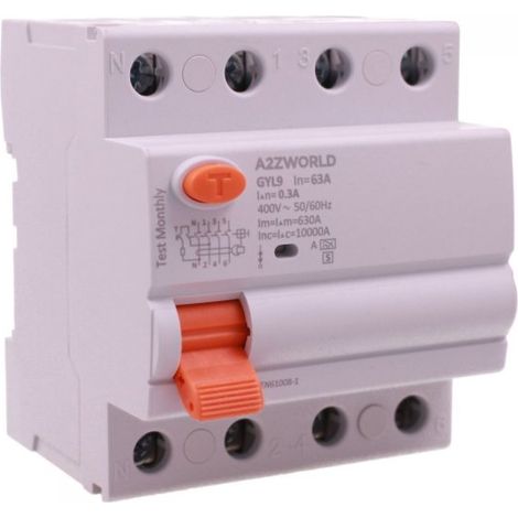 RCCB Interruttore Differenziale Selettivo Tipo A S 300mA/0.3A 3P+N 4M 10kA AC 400V IP20 Elettromeccanico IEC61008-1 GYL9, Corrente Disponibili 40A 63A 100A (63A)