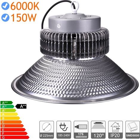 Jandei Pack 6 Campana LED suspendida 150W 15750 Lúmenes (=450W) luz blanca 6000K Interior IP20 para taller, almacén