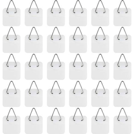 Lot de 30 Crochet Autocollant pour Tableau, Crochets Muraux Adhésifs pour Cadres Photos, Accroches Solides 5kg Maximale, Installation Facile sans Outils (Petit Carré) (1/4)