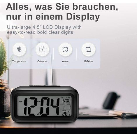 Sveglia digitale per camera da letto, orologio da tavolo a batteria, orologio digitale con luce notturna intelligente, display 12/24 ore, funzione snooze per bambini che dormono profondamente (1/4)