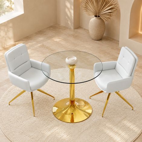 Juego de mesa y 2 sillas, mesa redonda de vidrio 85 cm, sillas giratorias gris claro DESVIAE (1/5)