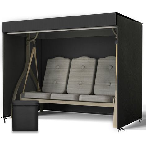 Housse de protection pour balancelle 3 à 4 places, imperméable et coupe-vent, résistante à la déchirure, en tissu Oxford 600D, pour balançoire de jardin, meubles de jardin (noir, 215 x 154 x