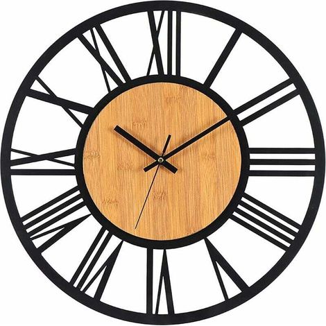 40 cm große Wanduhr aus Metall und Holz, geräuschlos, ohne Ticken, für Wohnzimmer, Schlafzimmer, Küche, Büro, als Dekoration, große klassische Vintage-Wanduhr aus Metall - Crezuo