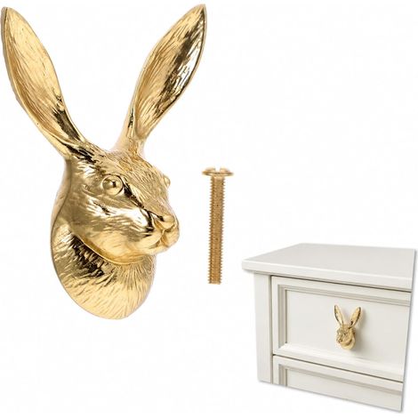 Bouton de Meuble Laiton Forme Tête de Lapin Poignée Décorative pour Tiroir Commode Placard Armoire Installation Facile (1/5)