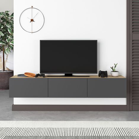 Decortie Francy Modern TV Stand Multimedia Centre TV Unit 180 With Storage Cabinet 180cm - Oak / Anthracite Grey