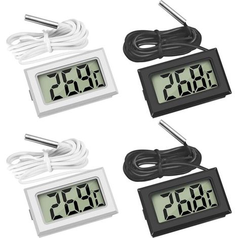 4 Pcs Thermomètre Réfrigérateur ,Thermomètre LCD Numérique avec Sonde Étanche pour Réfrigérateur Congélateur Aquarium (Lot de 2 Noir et 2 Blanc) (1/5)