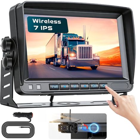 Écran IPS 7", Kit Caméra Recul Solaire sans Fil pour Véhicules, Caméra Magnétique IP69 Grand Angle Aide Stationnement (1/5)