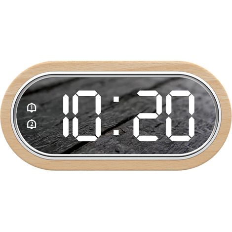 Horloge numérique en bois de hêtre,double alarme avec fonction « snooze »,réveil USB,thermomètre de table, horloge de bureau électronique à LED en bois (1/5)