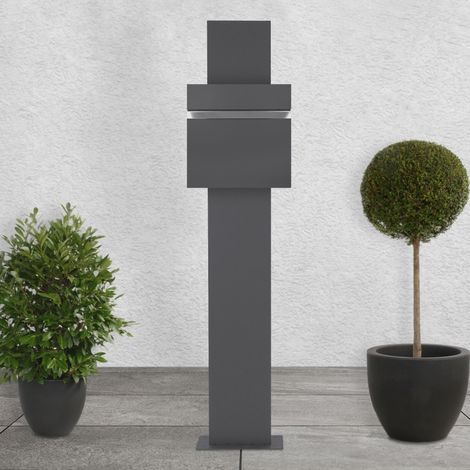 ECD Germany Buzón Autoportante de Acero Inoxidable Antracita Exterior con Soporte Poste 170cm Casillero Moderno con Compartimento para Periódicos y Cerradura con 2 Llaves Incluidas (1/5)