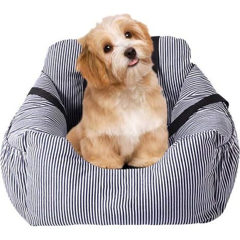 Seggiolino auto per cani, adatto a cani di peso inferiore a 16 kg, con cuccia, borsa portaoggetti e imbracatura per auto, rimovibile e lavabile, per viaggi più sicuri e confortevoli (blu) (1/5)