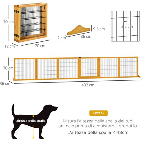Barrière pour chien en bois et acier pour chiens de petite et moyenne taille (6 panneaux pliables), 432 x 36 x 70 cm (1/5)