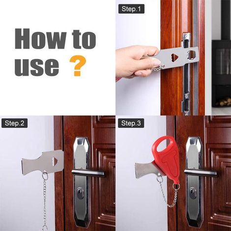 Verrou de porte portable sécurité, idéal pour domicile, voyage, chambre étudiante, cadenas renforcé, protection intérieure, serrure mobile, indispensable dortoir. (1/5)