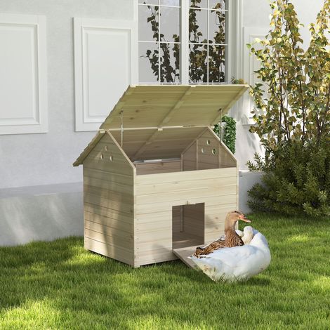 Casetta/riparo per anatre con tetto apribile, ventilazione e rampa, 100 x 82,5 x 91 cm, legno naturale