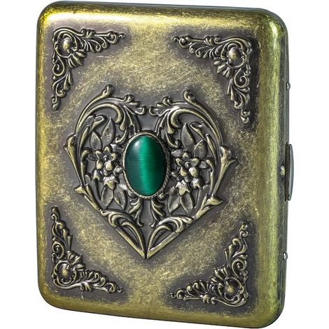Antike Aufbewahrungsbox aus bronzefarbenem Metall mit federbelastetem Deckel, 9,7 cm H x 8,1 cm L x 1,7 cm B, geeignet für 14-20 Gegenstände (1/5)