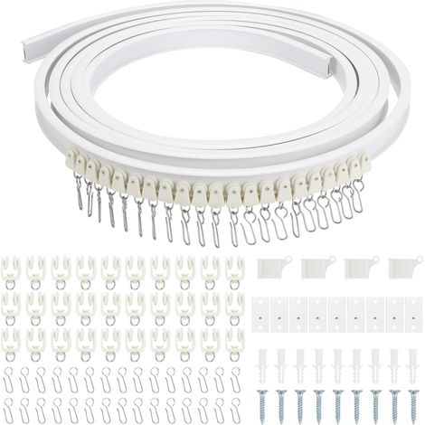 Rail De Rideau De Plafond Incurvé Et Flexible Guide De Montage De Rideau Avec Rouleaux Silencieux Système De Rail De Rideau Pour Rail De Rideau De Douche (3m)