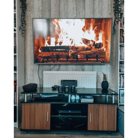Meuble TV mobile jusqu'à 55" avec armoires et étagères en bois et aluminium, 120x40x52.2cm (1/5)